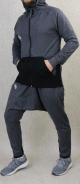 Ensemble Veste longue a capuche zippee bicolore et son pantalon seroual tissu leger de marque Best Ummah - Couleur Gris fonce et noir