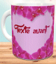 Mug cur fleuri - Tasse cadeau de couleur rose avec deux messages ou prenoms personnalises