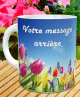 Tasse cadeau avec votre message (Faire un mug personnalise avec photo ciel, tulipes et papillon)