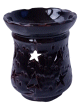 Photophore décoratif marocain en poterie de couleur Noir émaillé cerclé et orné de ciselures Photophore décoratif marocain en poterie de couleur Noir émaillé cerclé et orné de ciselures