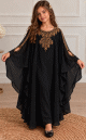 Robe de Cérémonie Fille en Mousseline Brodées Dorées & Manches Papillon - Modèle Princess - Noir Robe de Cérémonie Fille en Mousseline Brodées Dorées & Manches Papillon - Modèle Princess - Noir