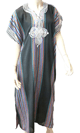 Gandoura / Robe marocaine pour femme avec rayures multicolores (Taille Standard) - Noire